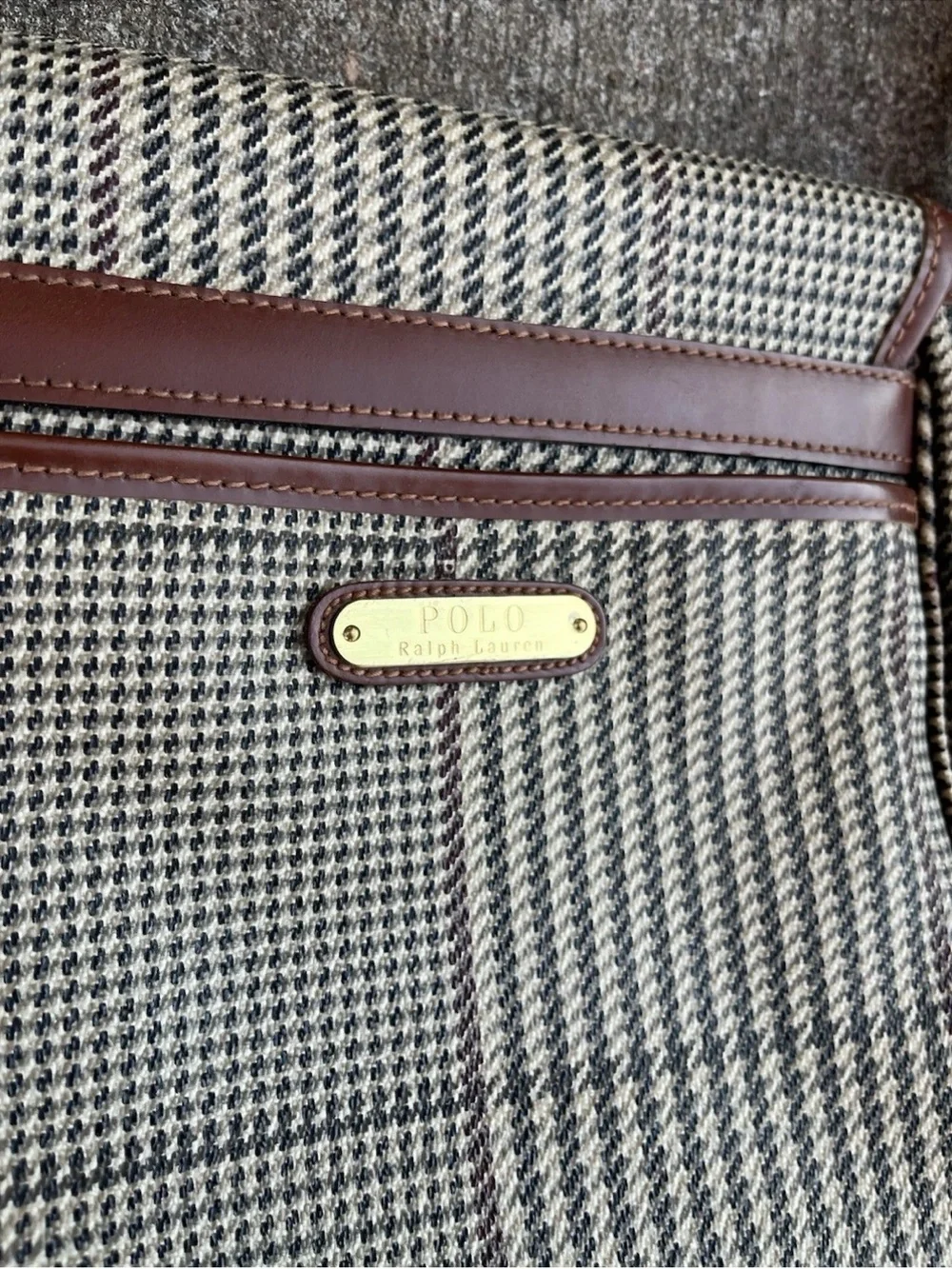 VTG 90s Ralph Lauren Houndstooth Tweed Leather Crossbody Bag Fall Dark Academia